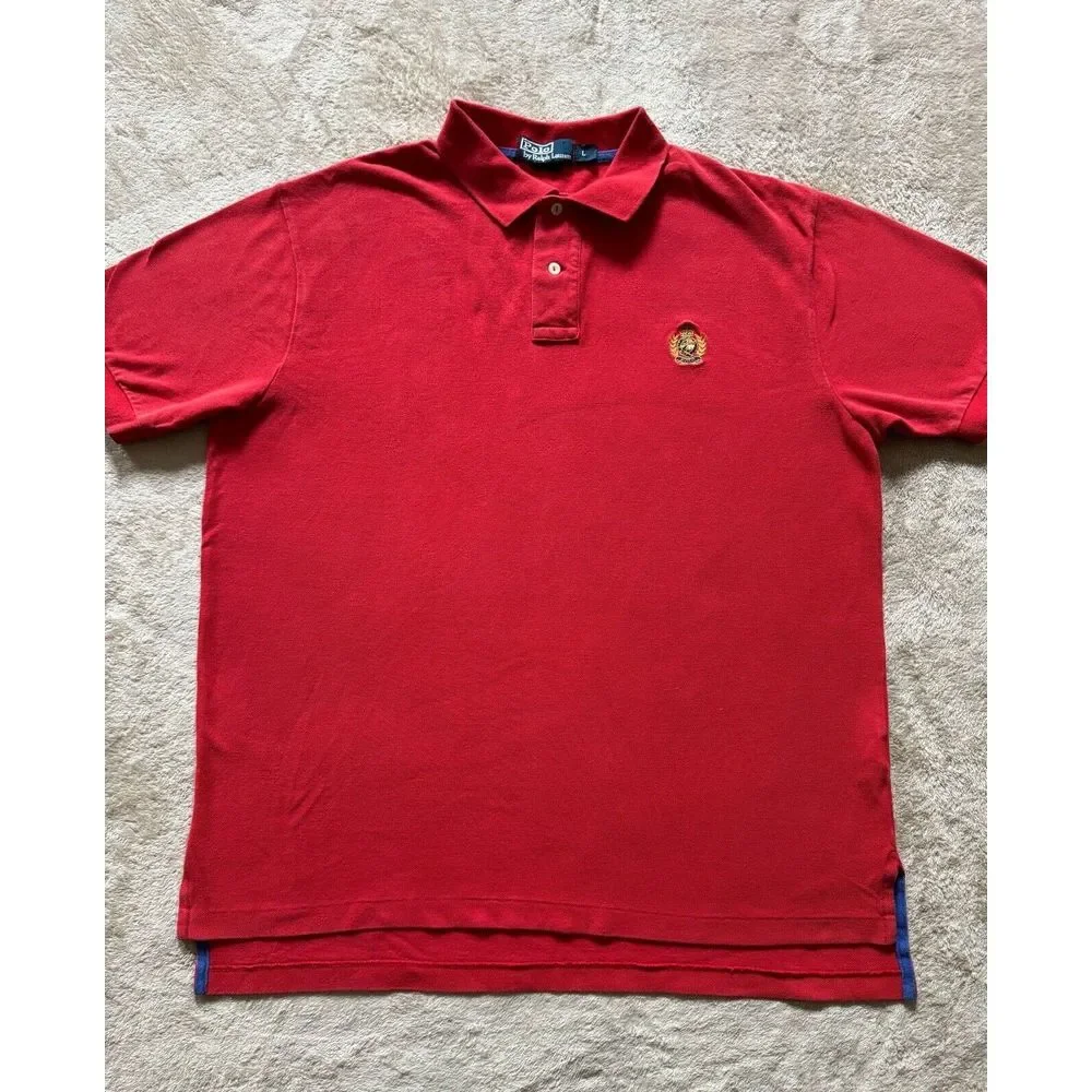 Polo Ralph Lauren Mens Short Sleeve Shirt Red Gold Embroidered Size Large